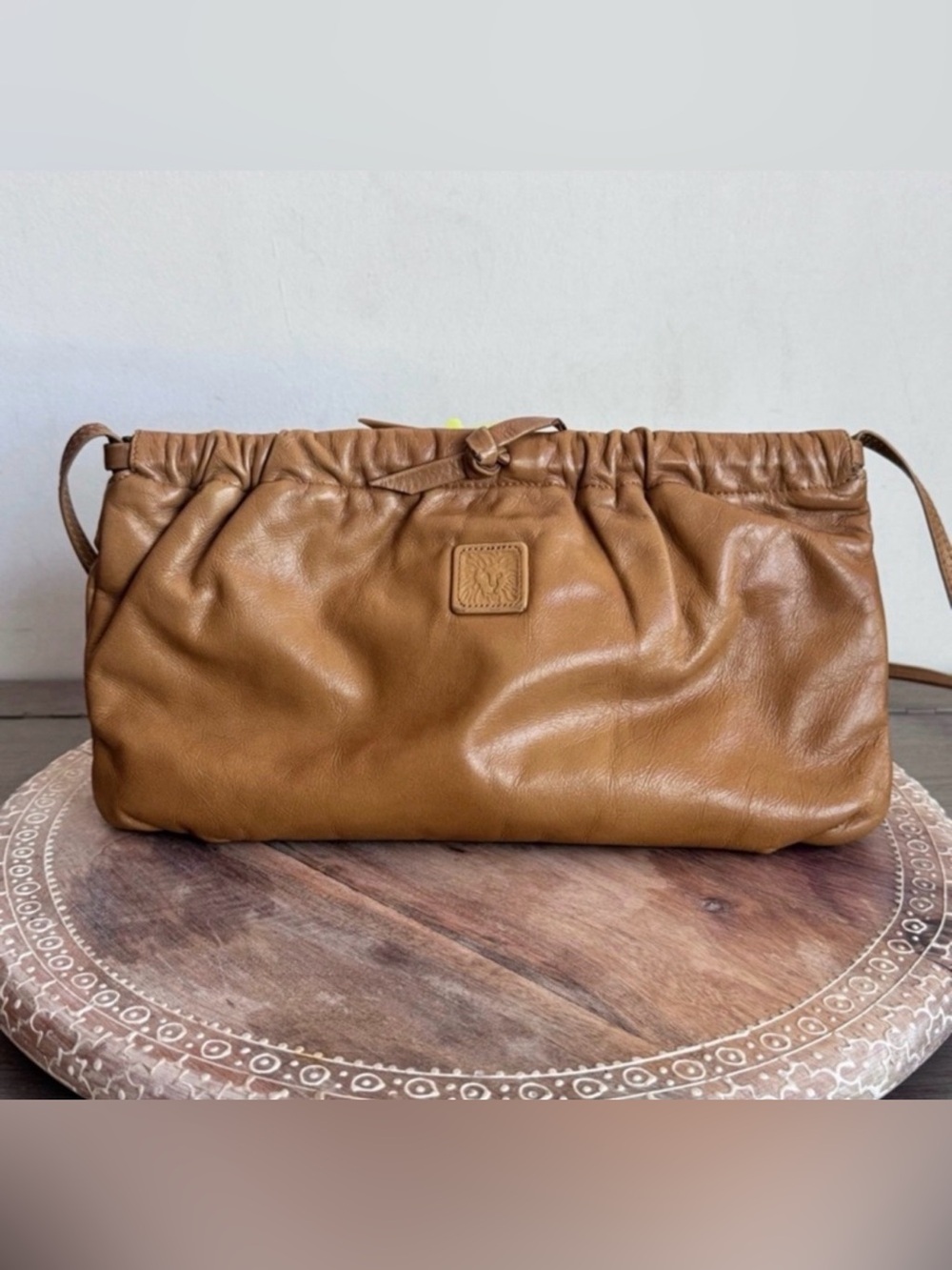 Vintage 70s‎ 80s Anne Klein X Calderon Tan Leather Purse Clutch Crossbody Hinged
